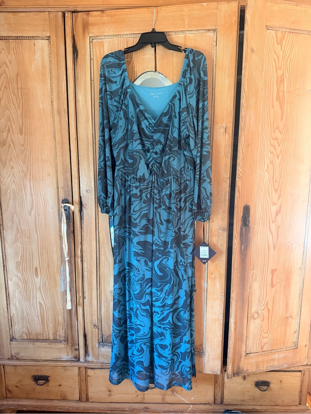 Ava & Viv Teal and Black Swirl Long Sleeve Maxi Dress - brand new with tags